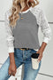 Striped Textured Knit Lace Raglan Patchwork Long Sleeve Top